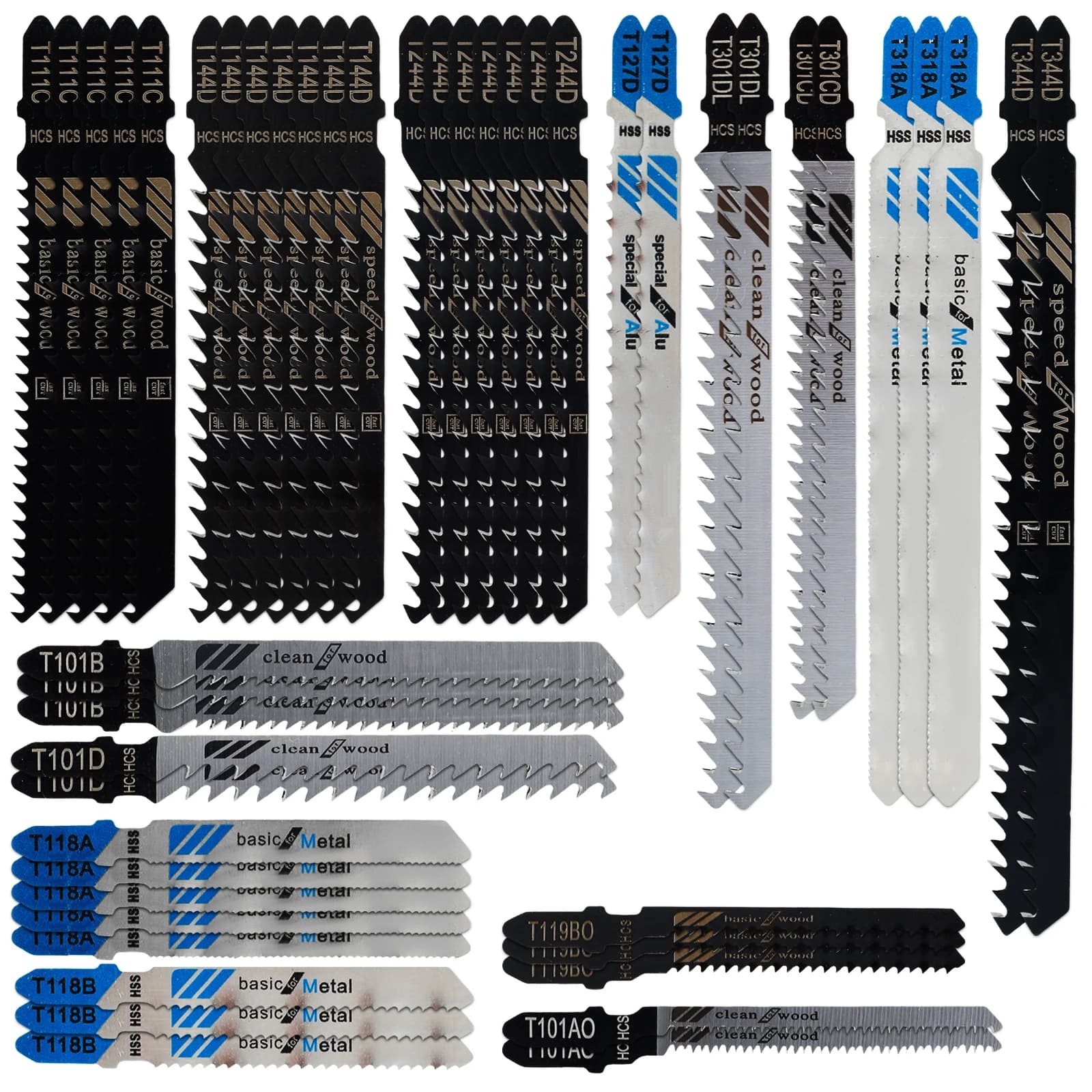 48 to 192Pcs Jig Saw Blade Set HCS Assorted Blades T-shank Fast Cut Down Jigsaw Blade Power Tool for Wood PVC Steel Pipe Cut