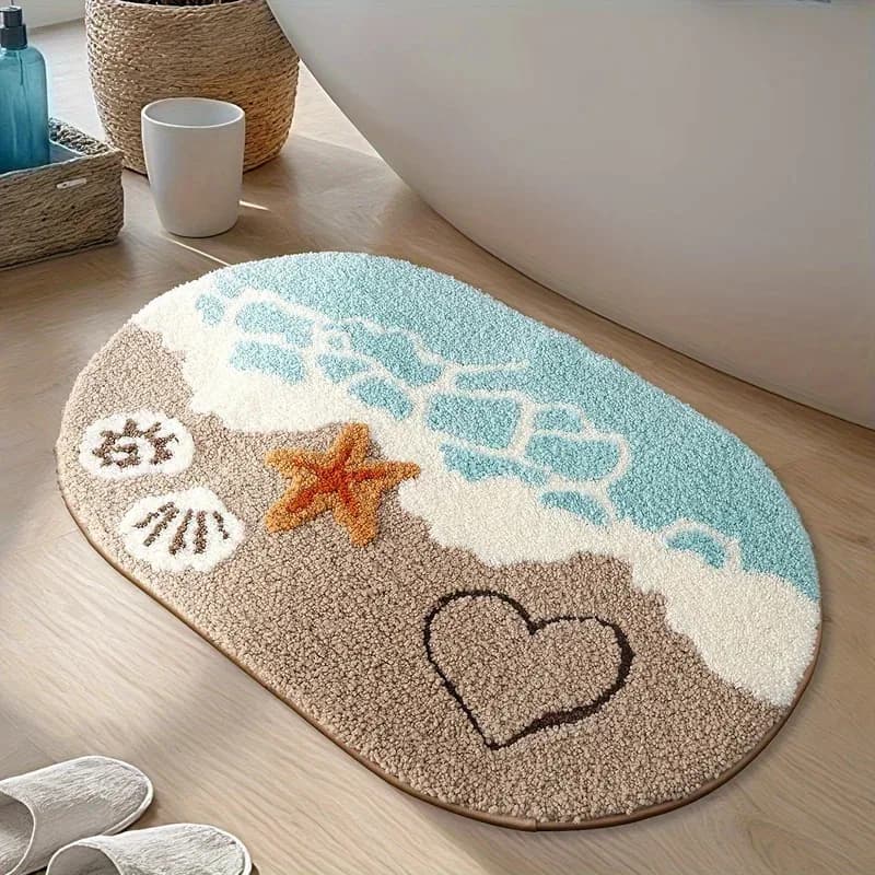 Tappetino da Bagno Ovale VIKAMA Stile Spiaggia Lusso Leggero, Antiscivolo e Assorbente, Tappeto Doccia, Tappetino Ingresso Cucina, Decorazione Casa
