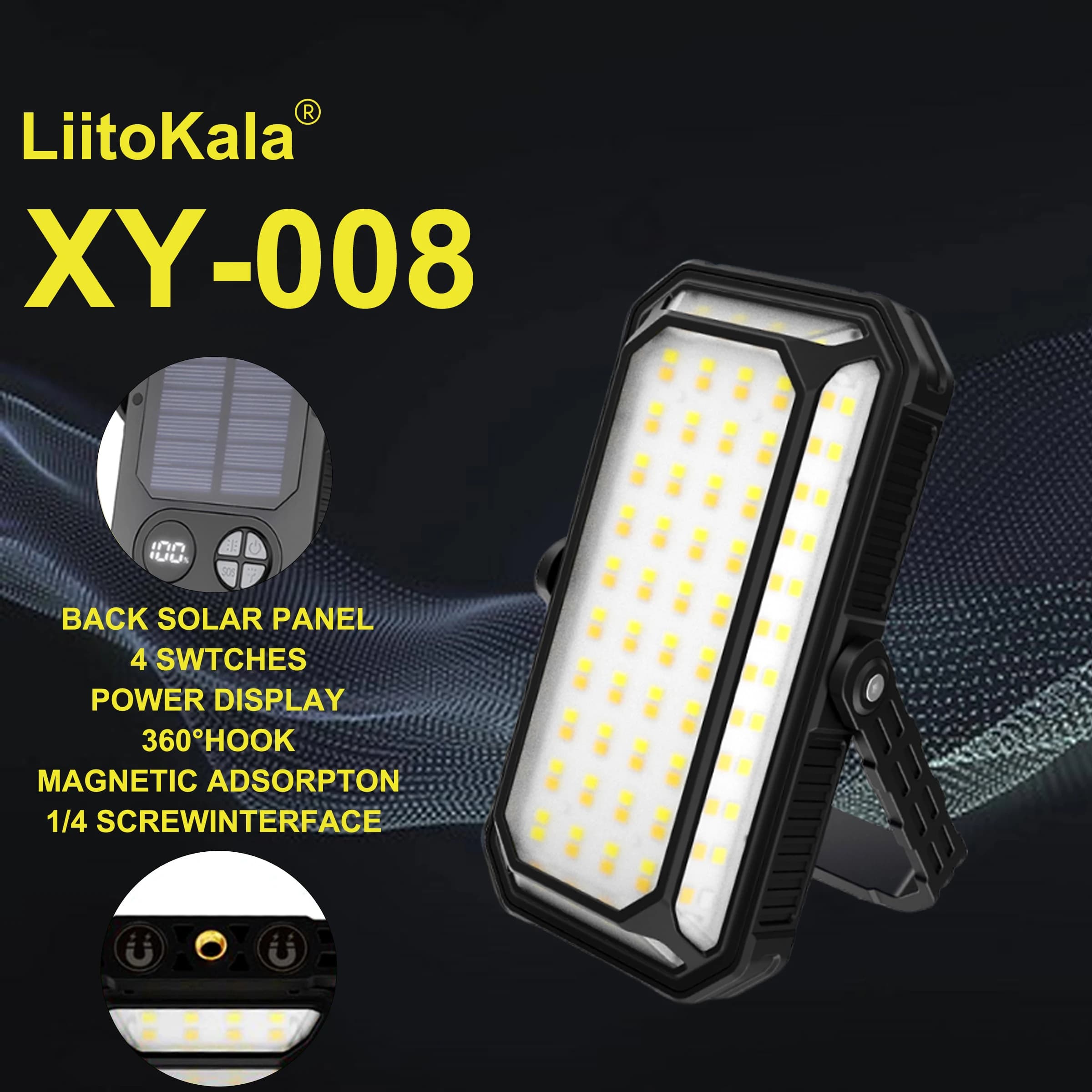 Liitokala XY-008 Lanterna LED Ricaricabile Portatile Ultra-Luminosa con Ricarica Solare per Campeggio, Escursionismo ed Emergenze