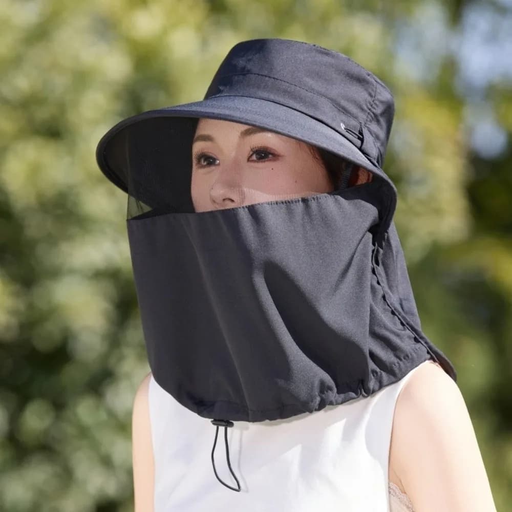 Nuovo Cappello da Pescatore Anti-UV a Tesa Larga con Protezione UPF 50+, Cappello a Secchiello con Maschera Viso e Sciarpa per il Collo, Cappello da Sole Regolabile per Escursionismo e Pesca