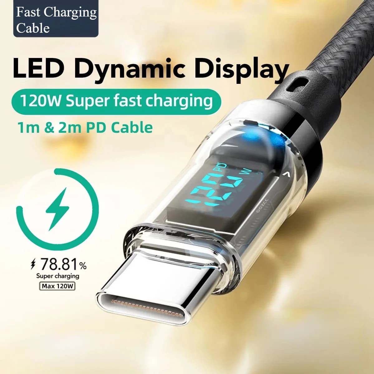Cavo USB Type-C con Display LCD, Ricarica Super Veloce 120W, Trasferimento Dati, da USB A a Lightning per iPhone 14 Pro