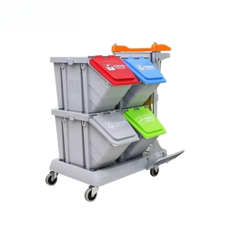 Carrello per Pulizie Multifunzione in Plastica Resistente per Hotel, Contenitore per Addetti alle Pulizie con Funzioni di Raccolta Differenziata Impilabile