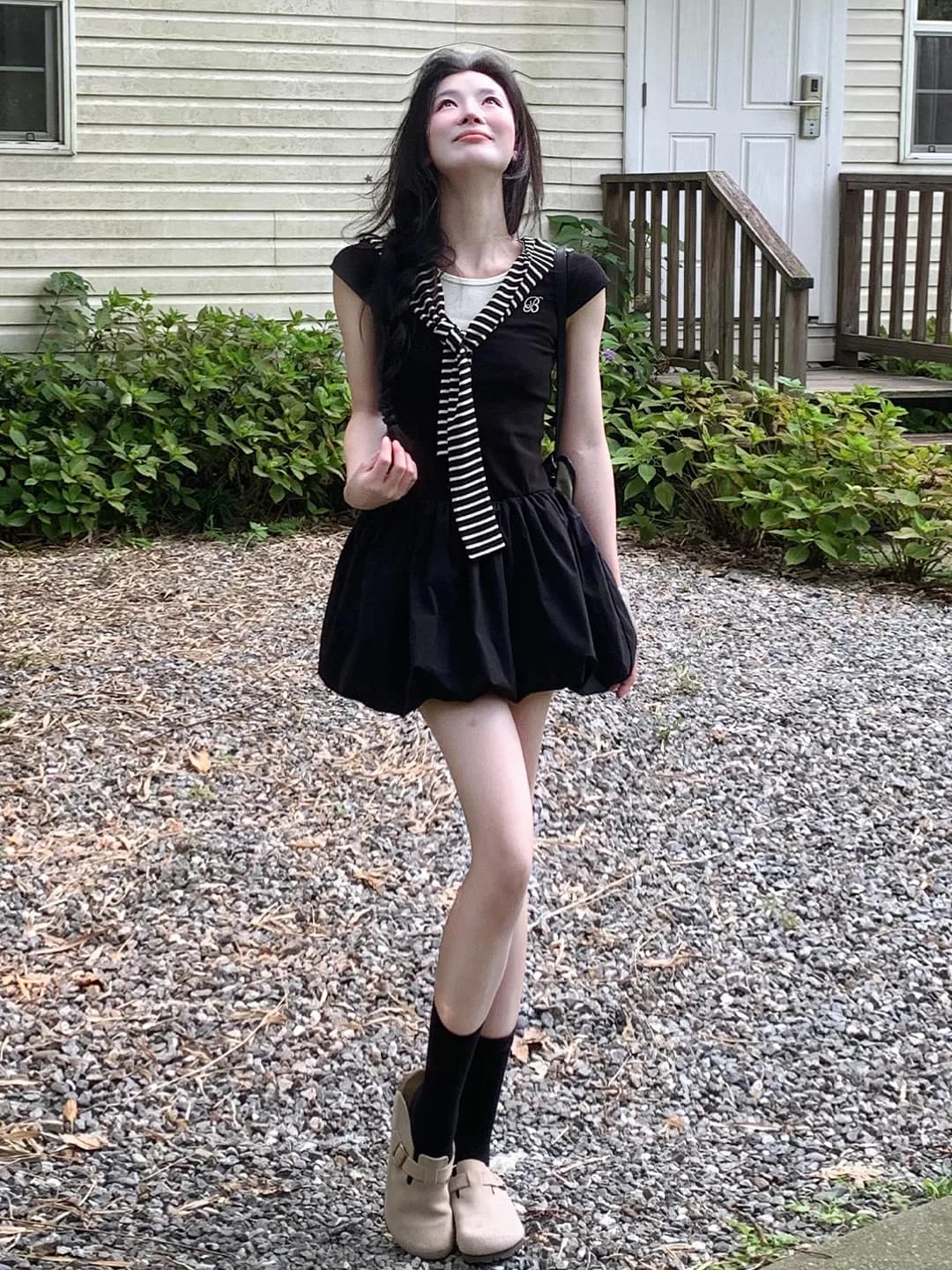 Black Pleated High Waist Short Skirt Women's Spring Summer New Style Floral Print Slim Fit Casual Breathable A-Line Dress