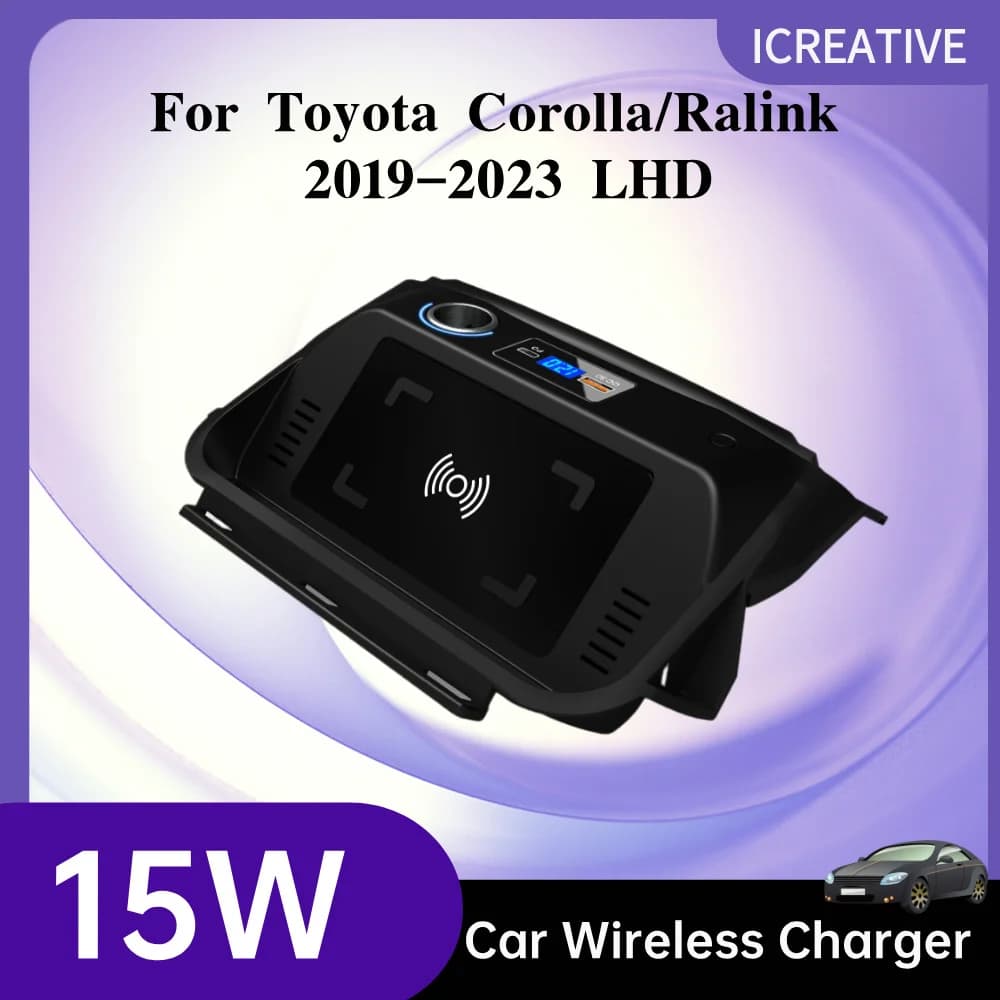 Caricabatteria per auto 15W QI Caricabatteria wireless per Toyota Corolla/Ralink 2019-2023 LHD Piastra di ricarica rapida Supporto per telefono Accessori