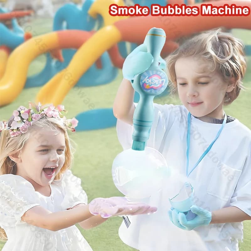 Macchina per Bolle di Fumo, Bacchetta Magica con Luci Colorate Interattive, Macchina per Bolle di Sapone per Feste all'Aperto e Giocattoli per Bambini