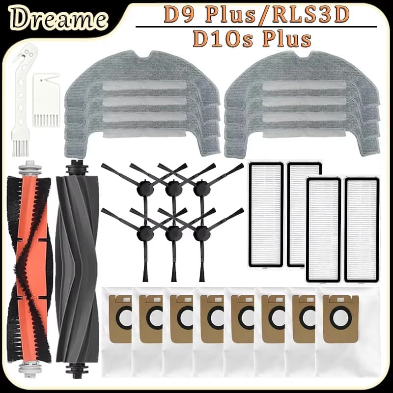 For Dreame D10s Plus/D9 Plus/RLS3D Robot Vacuum Accessories Main Side Brush HEPA Filter Mop Cloth Dust Bag Replacement Parts