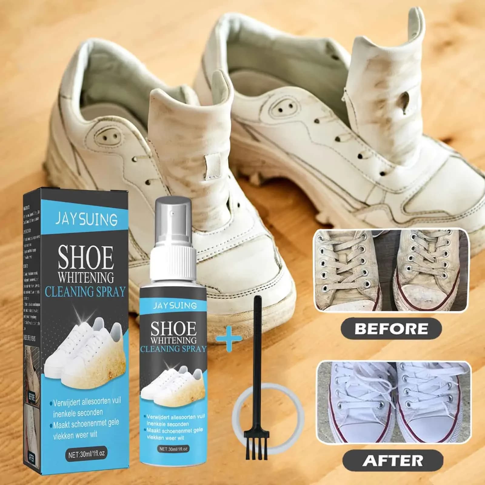 Detergente per scarpe bianche Spray con spazzola Smacchiatore per scarpe Rimozione bordi gialli Scarpe da ginnastica Pulizia lucidante Kit detergente per scarpe sbiancante