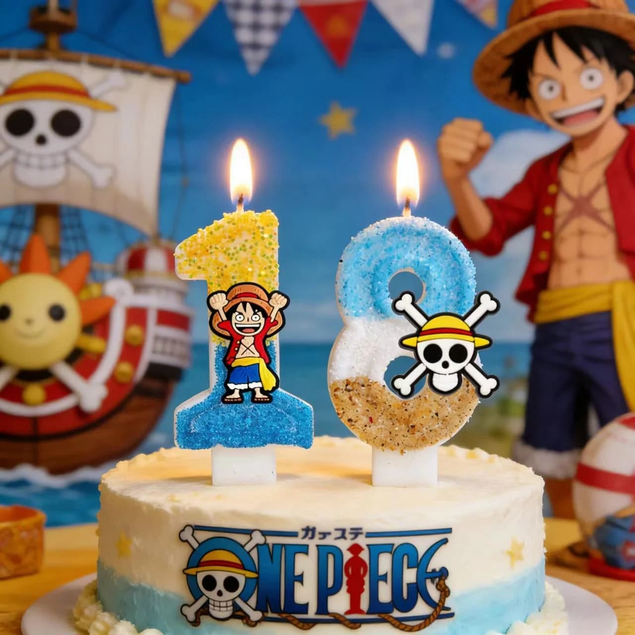 Simpatiche Candeline a Tema One Piece di Luffy Numeri 0-9 per Decorazioni Torte di Compleanno, Topper per Torte, Regalo per Baby Shower