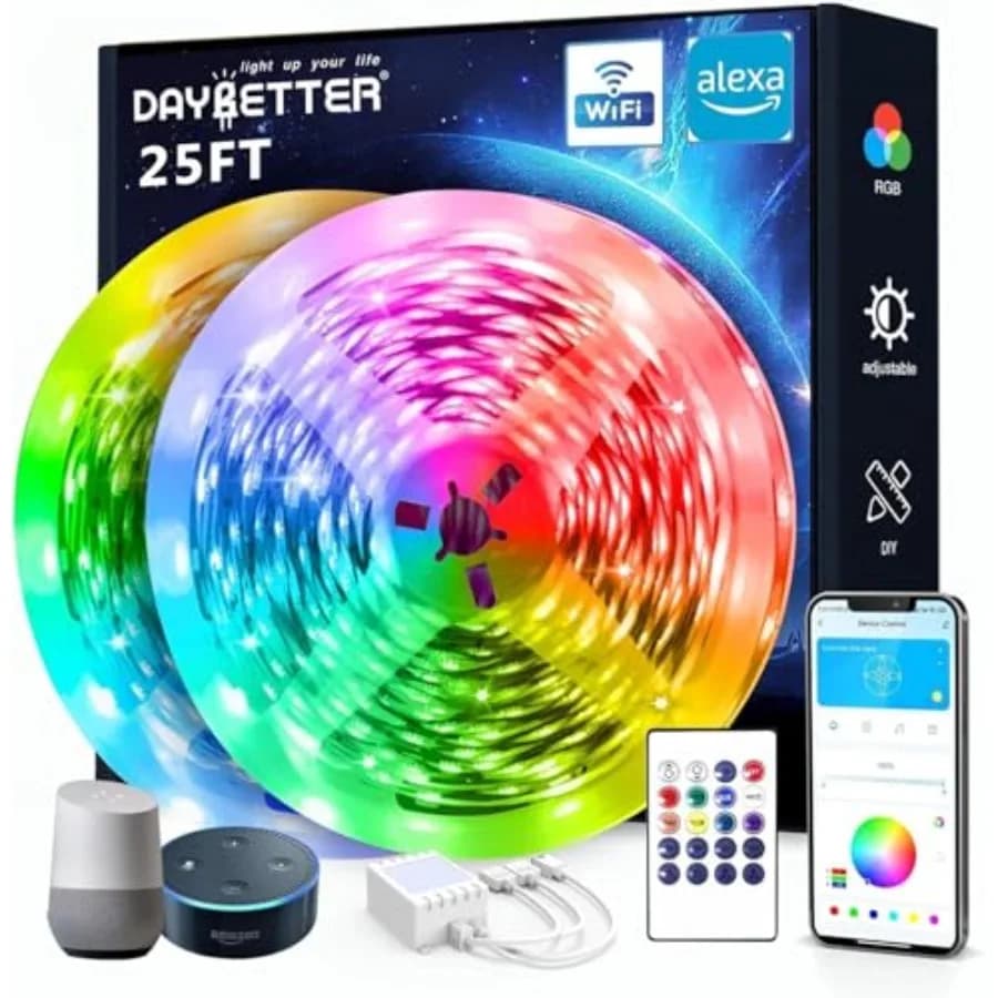Smart WiFi Led Lights, 25 Feet RGB Led Strip Lights Compatible with Alexa and Google Assistant, App Voice Remote Control Music