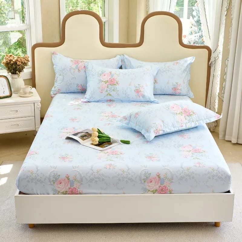 1pc 100% Pure Cotton Fitted Bed Sheet, New Printed Soft Skin Friendly Breathable Mattress Protective Cover with Elastic Band