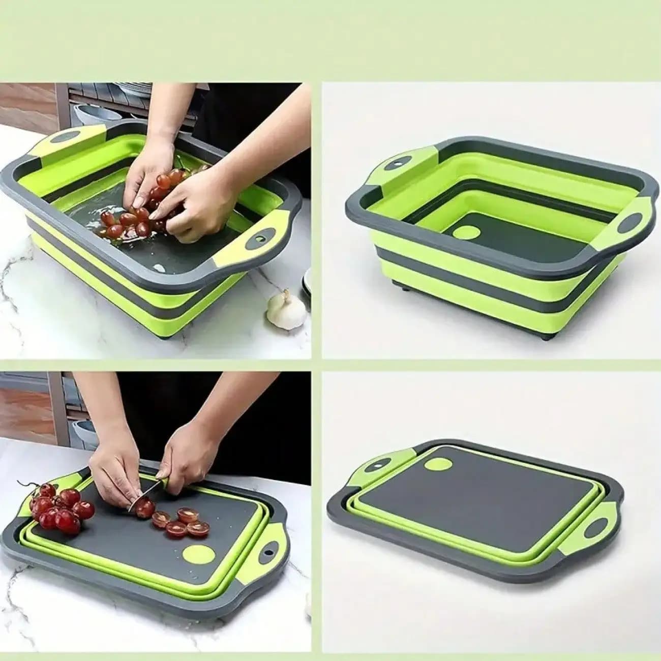Set di taglieri pieghevoli da 1 pezzo - Ciotola pieghevole lavabile in lavastoviglie, colino integrato per frutta/verdura e base antiscivolo - Organizer da lavello da cucina da 8,5 litri con coltello - Salvaspazio per camper, appartamenti, viaggi in campeggio - Il trucco della cucina primaverile più viral, Camping Esse