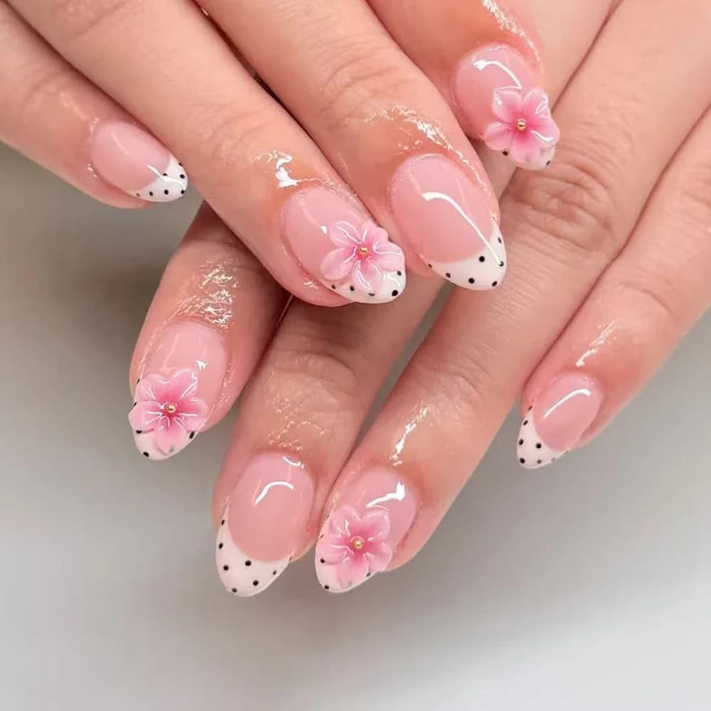 24 pezzi di unghie finte corte ovali in gel 3D, unghie finte con decorazioni floreali, unghie acriliche press-on -ZX
