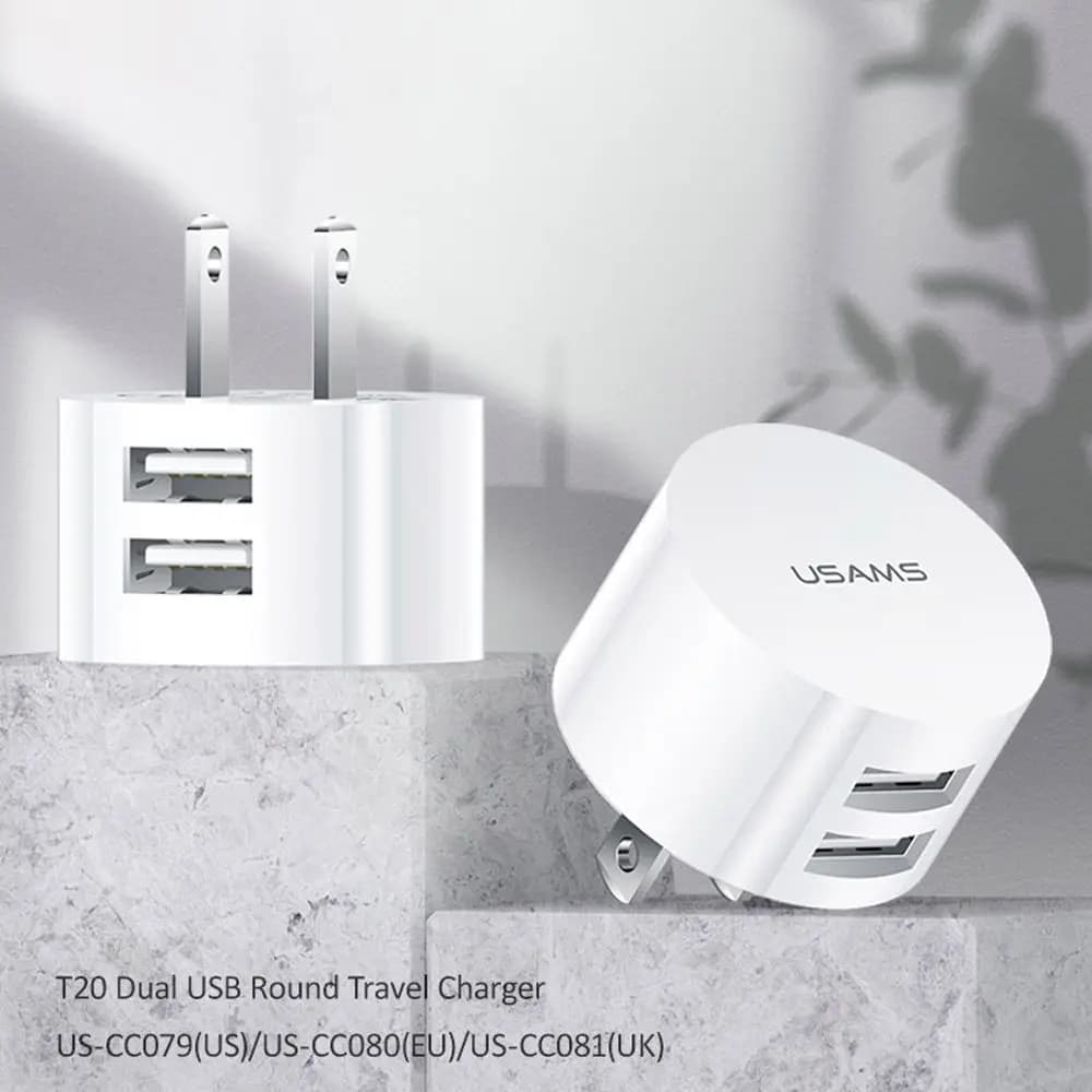 Caricatore USB doppio bianco 5V 2.1A caricatore da muro a ricarica rapida caricatore da viaggio Mini adattatore rotondo per ricarica del telefono cellulare
