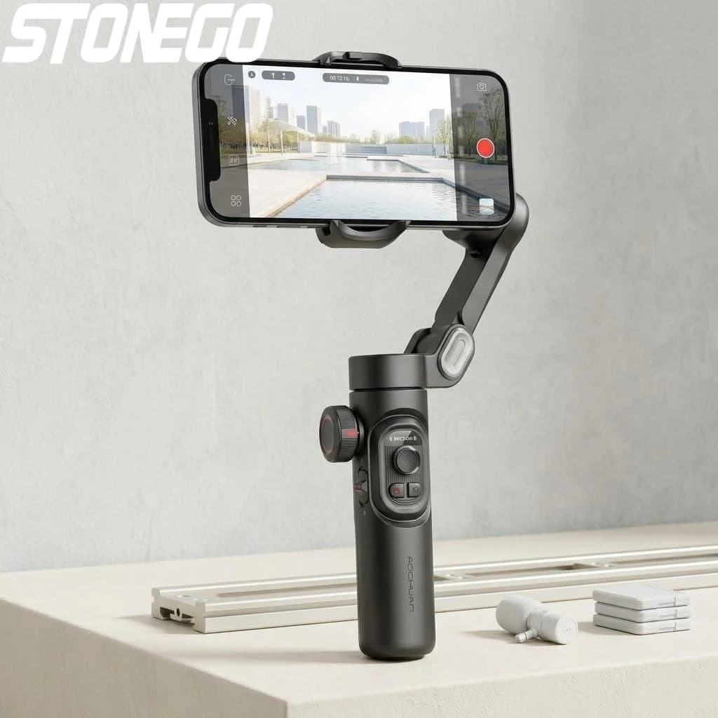 Stabilizzatore Gimbal a 3 Assi per Cellulare, Anti-Vibrazione, con Asta Selfie e Tracciamento del Viso per Riprese