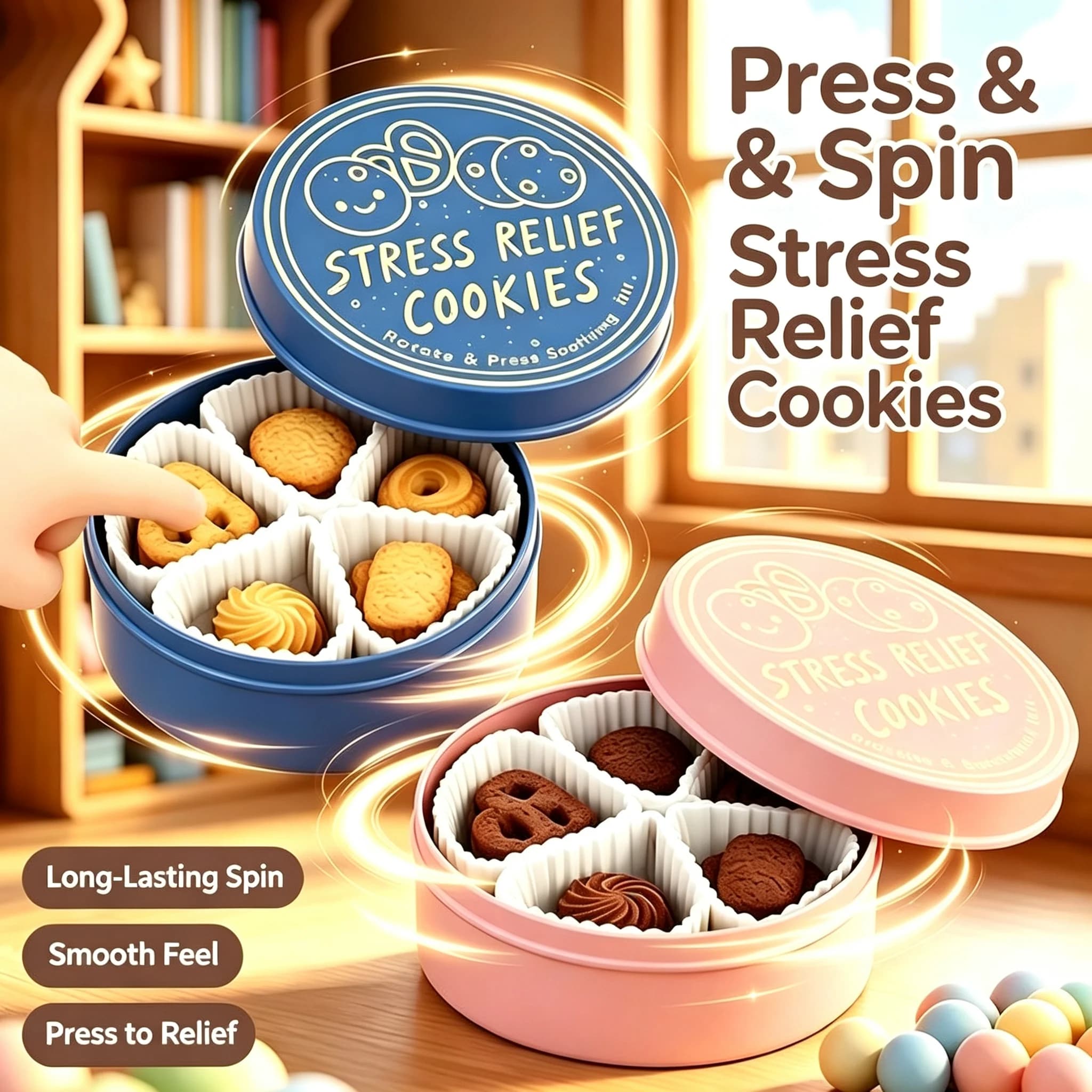 Simulation Cookie Box Push Button Fidget Toy Spinner Stress Relief Sensory Toy Desktop Ornament Funny Small Gift