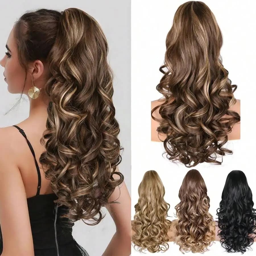 Wavy Ponytail Extension With Claw Clip, Fluffy Big Curly Invisible Synthetic Hairpiece For Women, Elegant Pear Blossom Style Hair Accessories