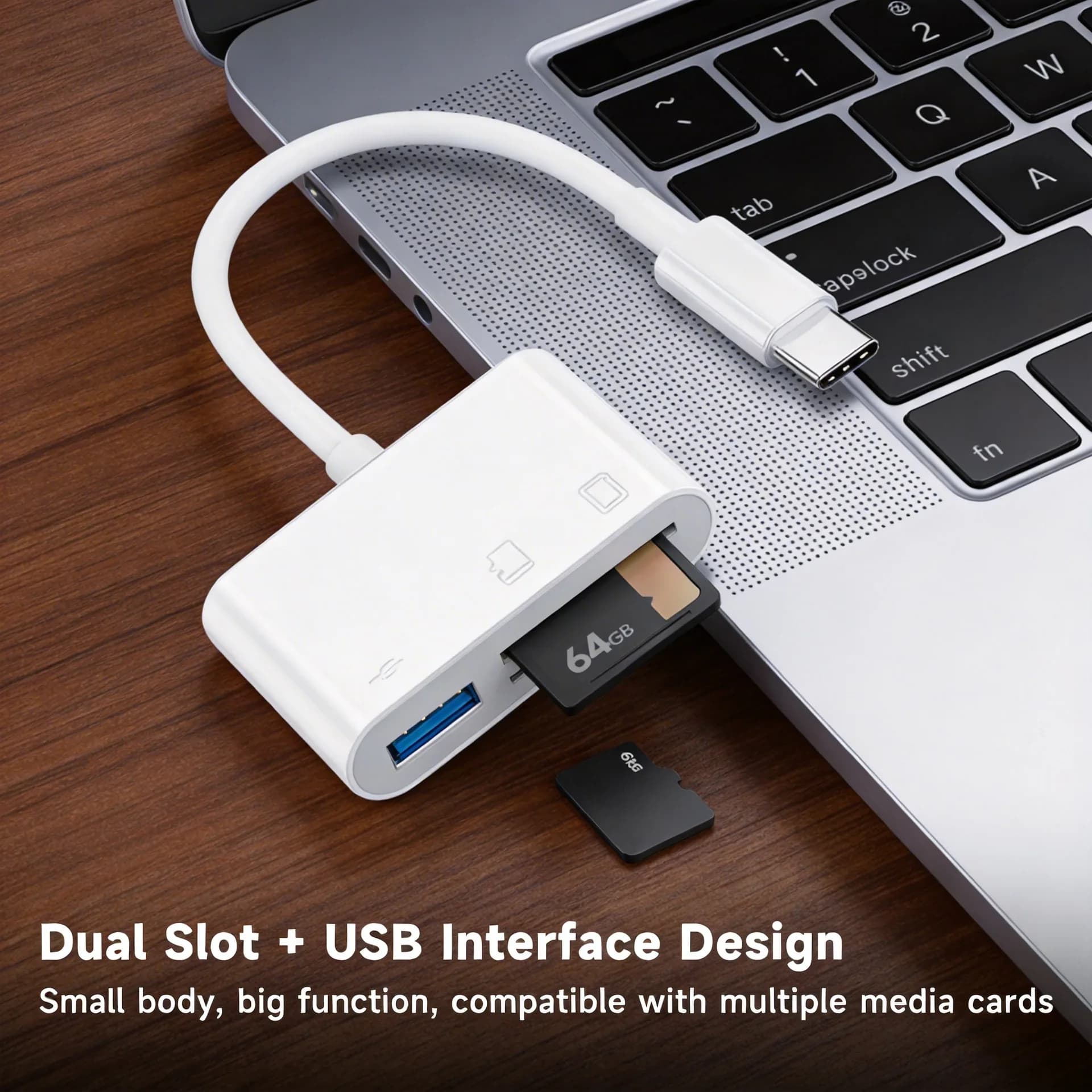 Adattatore Lettore di Schede SD/TF USB 3.0 Type-C 3-in-1 per Smartphone, Computer, Tablet, Fotocamere e Altro
