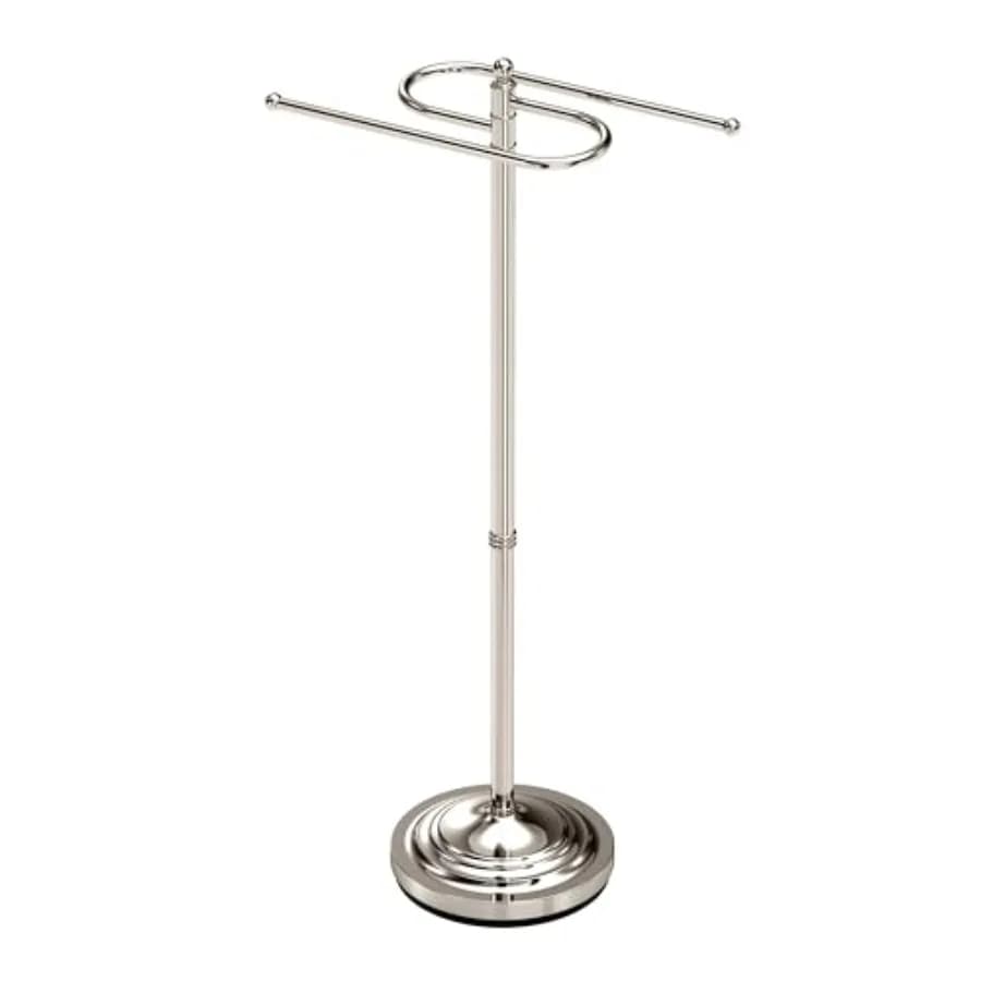 Portasciugamani da terra per bagno, stile S, con base rotonda moderna, finitura nichel lucido, 38 H, struttura in metallo resistente