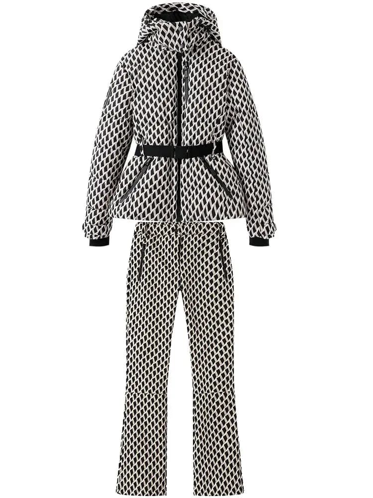 2025 Pants Sports Parka padded with women winter hood 2 pieces Set women's belt elegant hot windproof ski coats jackets pants