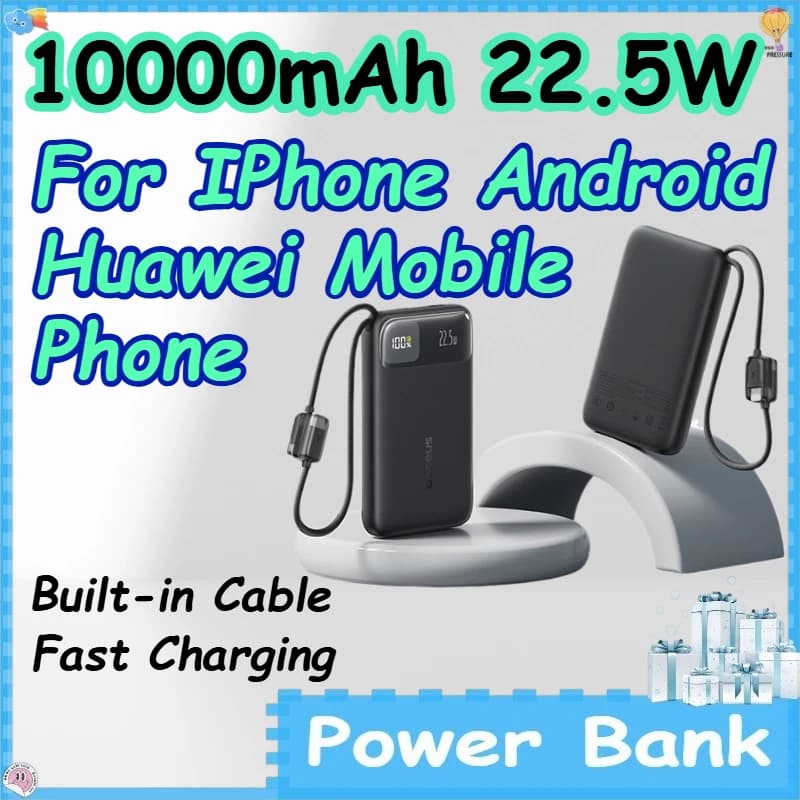 Power Bank da 10000/20000mAh 22.5W con Cavo Integrato per iPhone Android Huawei, Ricarica Rapida per Telefoni Cellulari