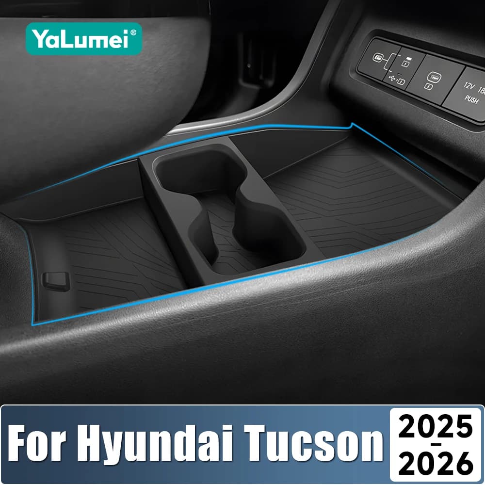 Vassoio portaoggetti per console centrale inferiore in TPE per Hyundai Tucson 2025 2026 (solo per cambio a colonna) con portabicchieri