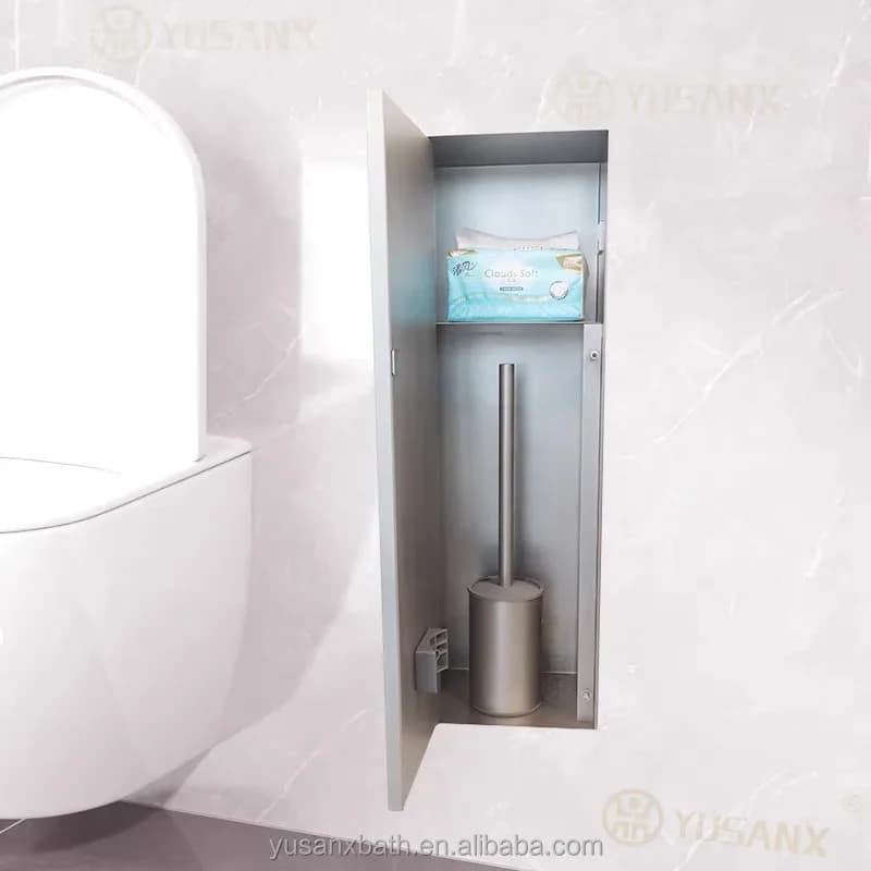 Porta scopino igienico da incasso per bagno, in acciaio inox 304, a scomparsa sotto piastrelle, con finitura a carta da parati