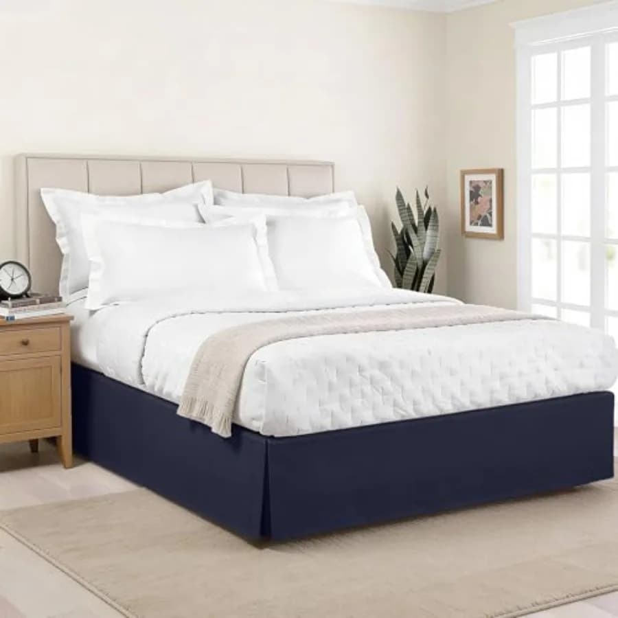 Hotel Microfiber Tailored Style Bed Skirt with Classic 14 Inch Drop Length, Twin XL, Navy