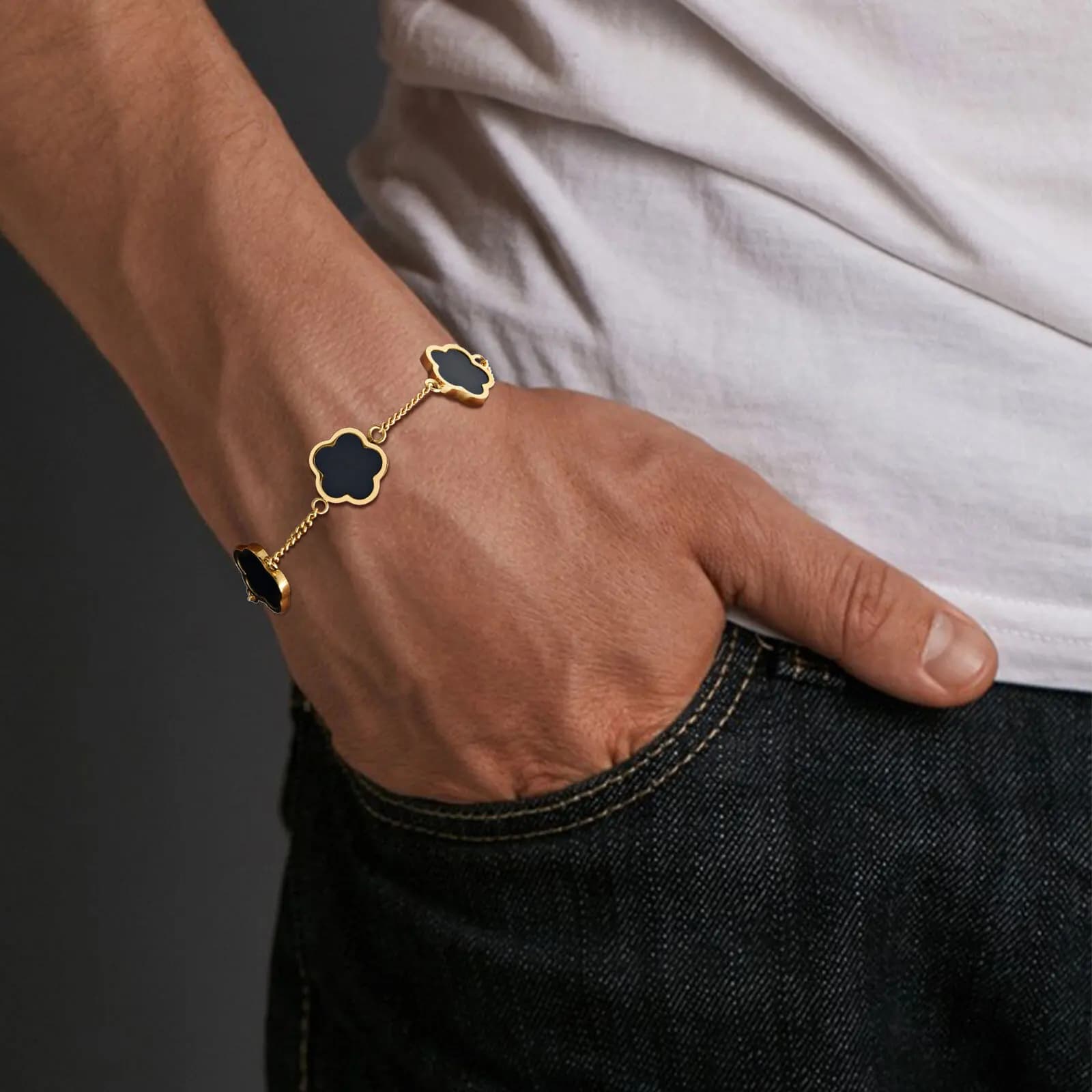 Vnox Bracciale fiore in acciaio inossidabile per uomo donna, catena a foglia regolabile 18-23 cm con chiusura a moschettone, gioielli regali di anniversario