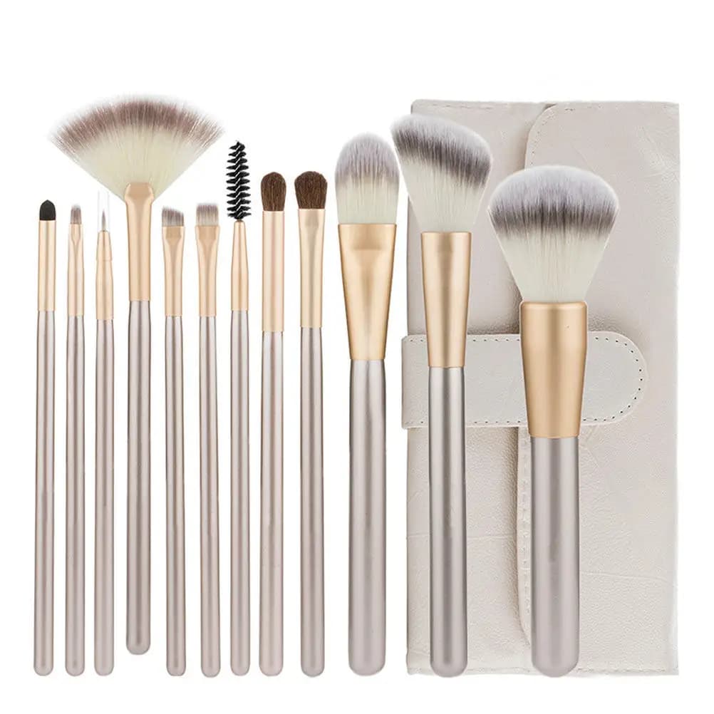 Set di Pennelli per Trucco Professionali in Nylon Premium per Sopracciglia, Mascara, Fondotinta, Ombretto, Blush e Cipria, con Manico in Legno