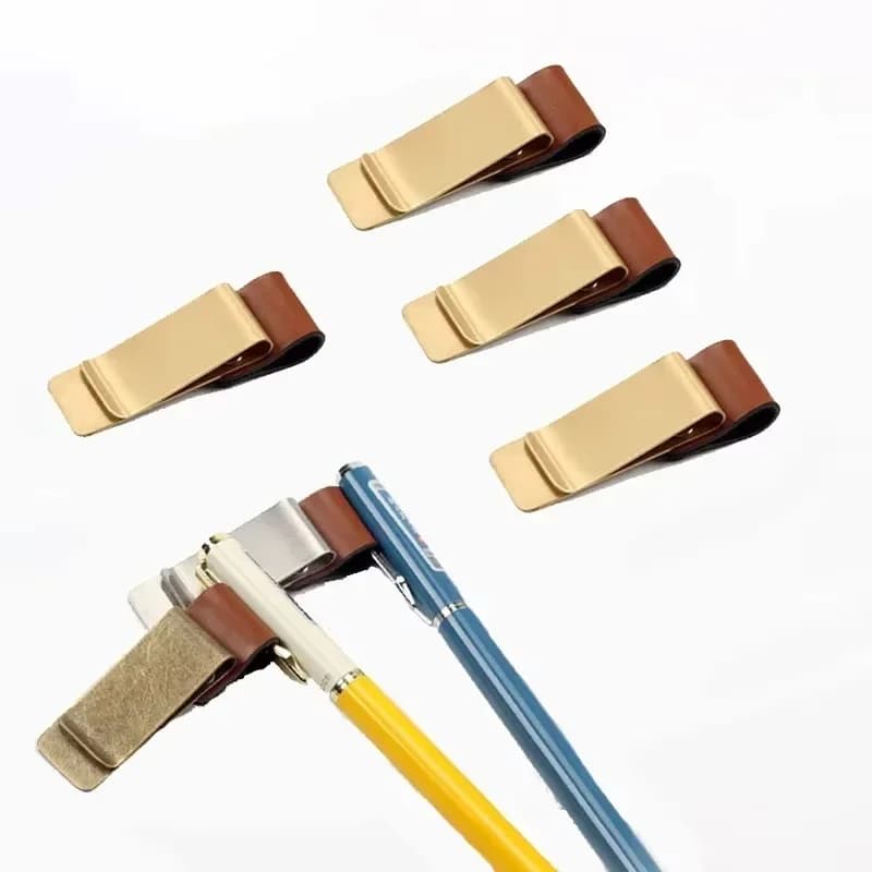 Stainless Steel PU Leather Pen Holder Pencil Clamp Notebook Bookmark Practical Organizer Clip Pen Holder For Office Stationary