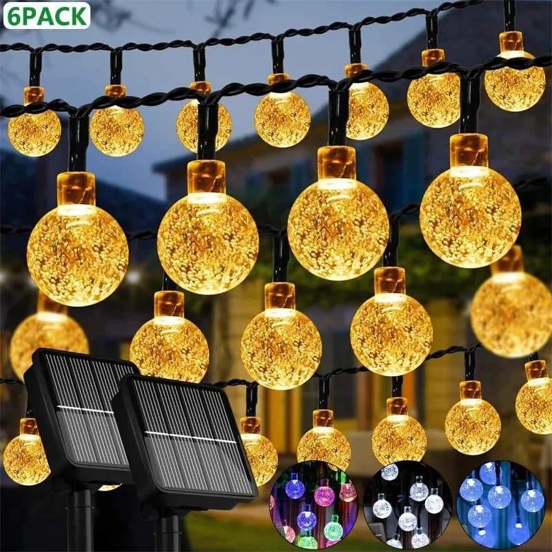 2025 Nuovo globo di cristallo solare LED luci della stringa LED luce solare esterna IP65 fata luce ghirlanda di Natale per la decorazione della festa in giardino