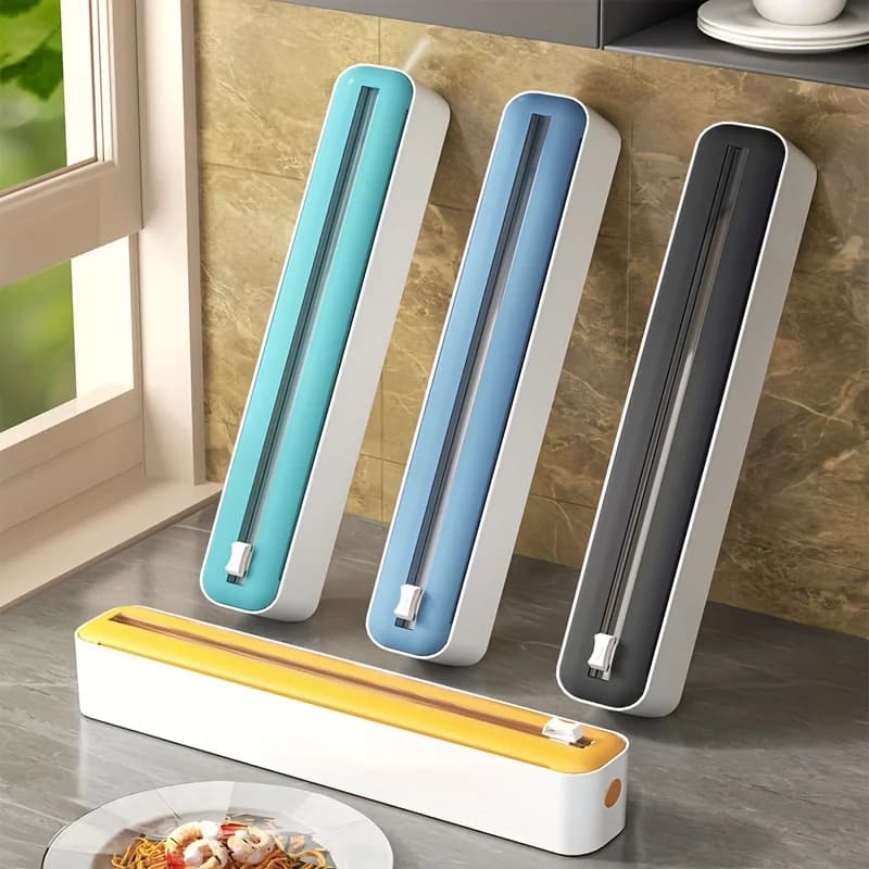 Plastic Wrap Cutter, Storage Box, and Plastic Wrap Dispenser Are Suitable for Plastic, Tin Foil, Baking Paper, and Wax Paper
