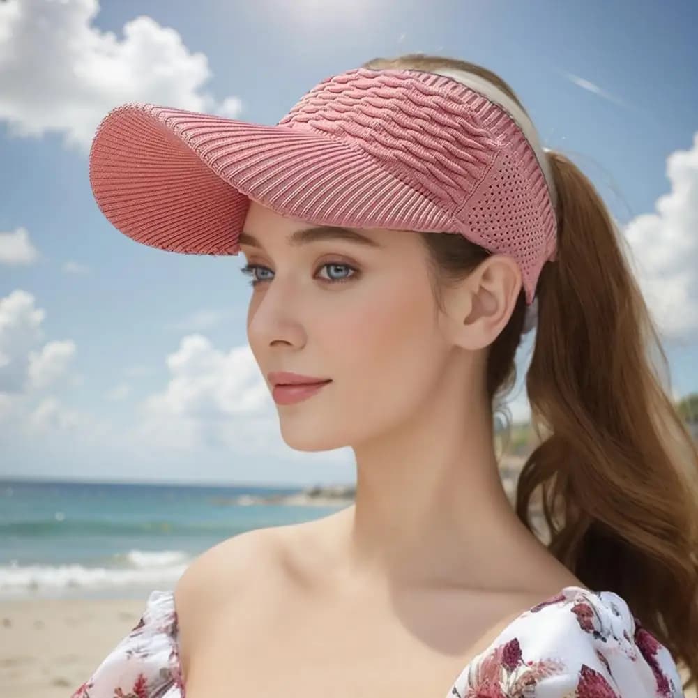 Women Hat Summer Sun Visor Hat Adjustable Empty Top Baseball Cap Elastic Knitted Sports Hat for Tennis Golf Running