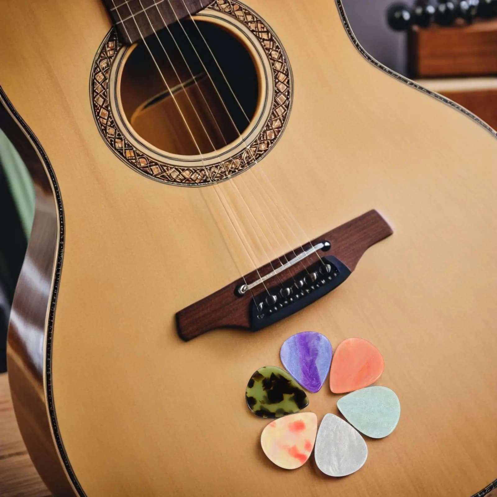 Set di 6 Plettri in Resina per Chitarra Elettrica, Acustica e Basso, Colori Vivaci, per Suonate Precise e Fluenti