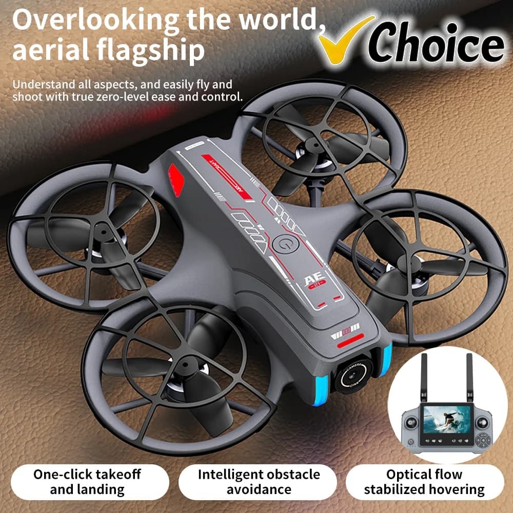 Nuovo Drone AE21 Max con AI Clip Professionale HD 360 ° Quadricottero con Doppia Fotocamera, Schermo, Telecomando, Motori Brushless e Sistema di Evitamento Ostacoli
