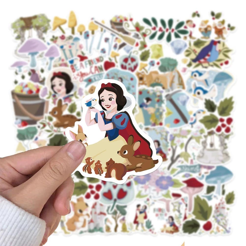 50pcs Kawaii Cartoon Disney Snow White Stickers Cute Anime Princess Decals DIY Water Bottle Guitar Phone Diary Sticker Toy Gift