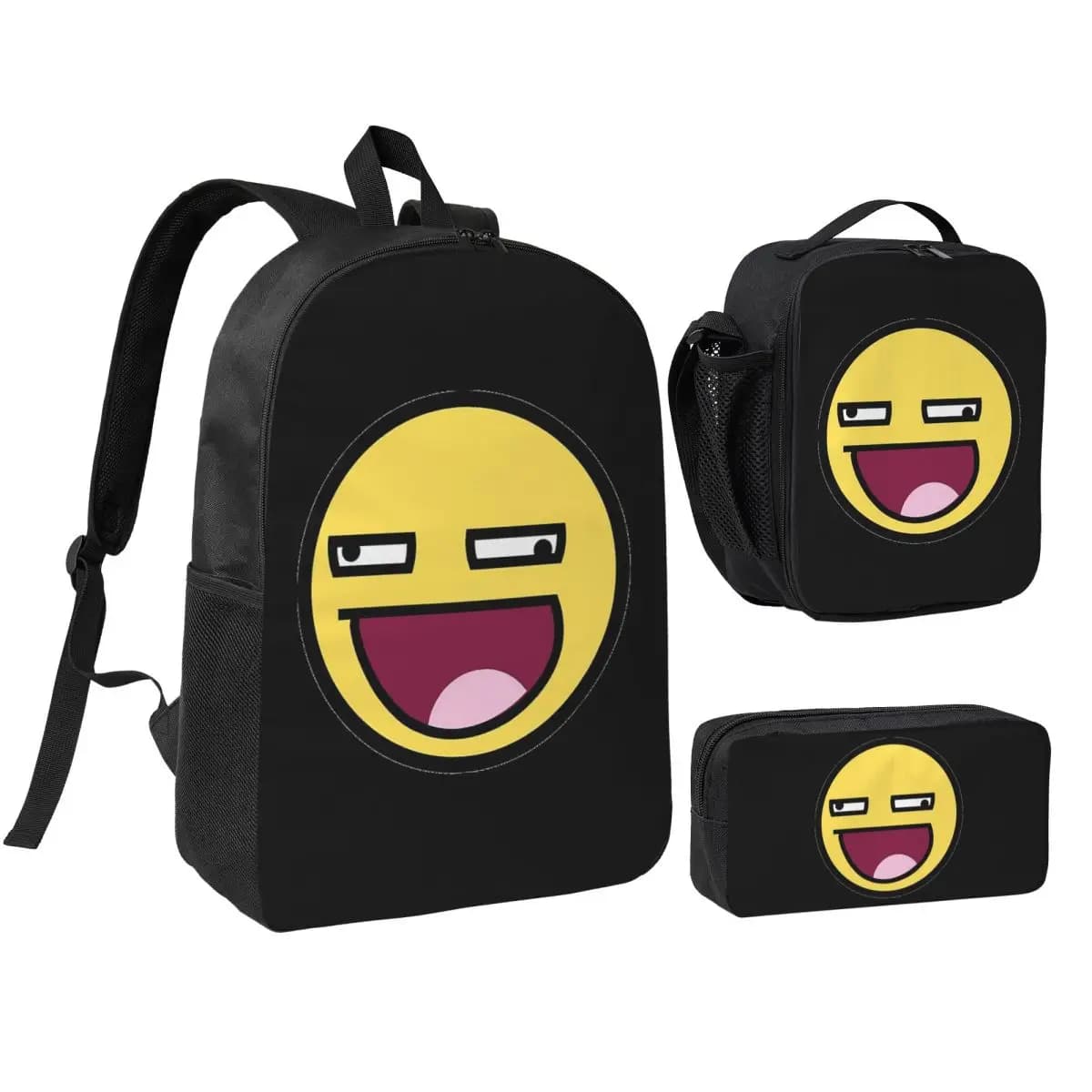 Awesome Face Epic Smiley Backpack Student BookBag School Bag Shoulder Bags 3ps Insulated Lunch Bag Pencil Case