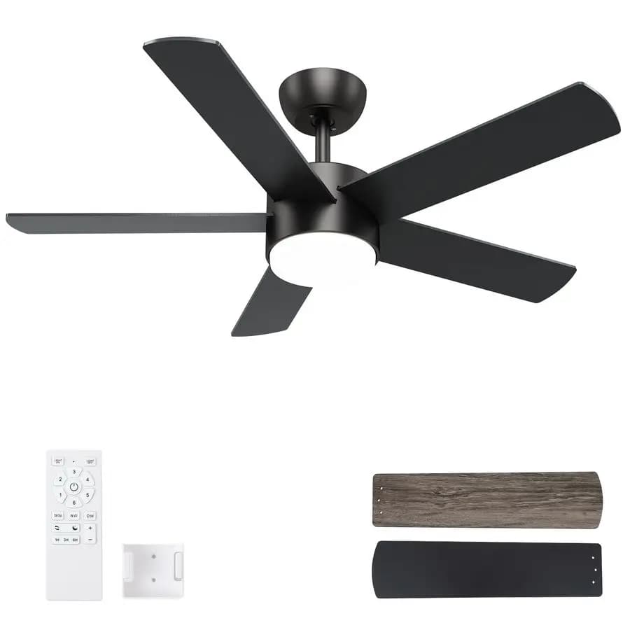 Ventilatori da soffitto neri da pollici con luci e telecomando, ventilatore da soffitto a LED dimmerabile 3 CCT 6 velocità, ventilatore da soffitto moderno silenzioso per