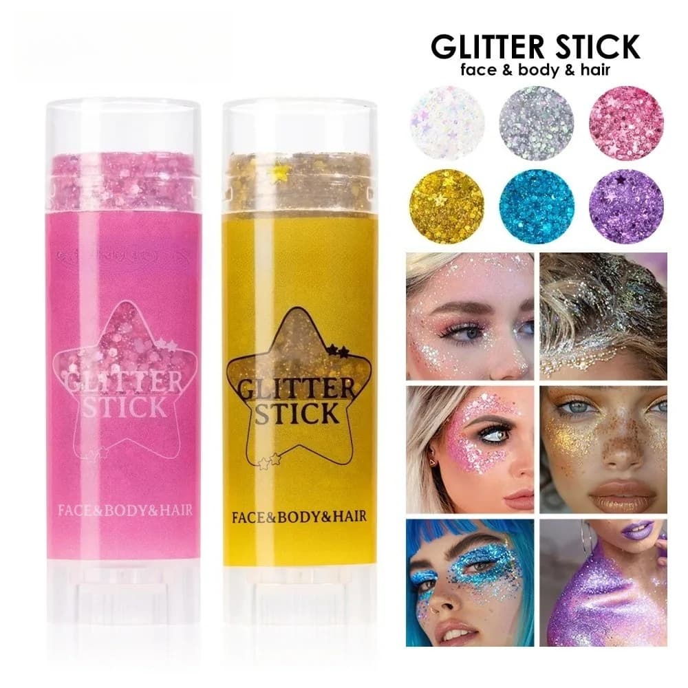 Stick Gel Glitterato con Paillettes Scintillanti, Ombretto Bianco Perlato Rosa Lucido, Glitter per Viso e Corpo, Illuminante per Trucco da Palcoscenico