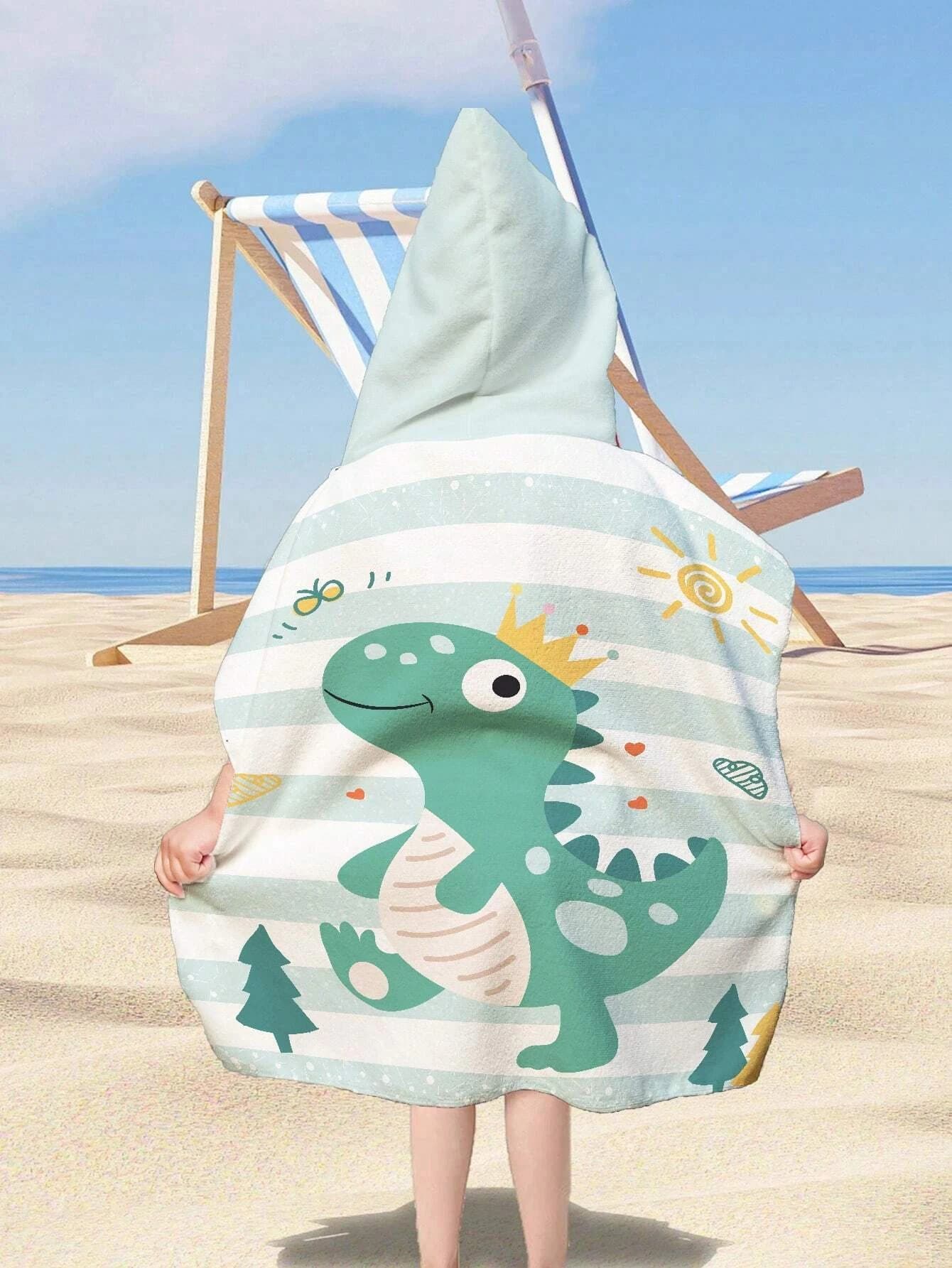 Asciugamano da Spiaggia con Cappuccio per Bambini in Microfibra Ultra-Morbida, Stampa Classica, Unisex, Altamente Assorbente, Antisabbia, Leggero e Portatile per il Bagno