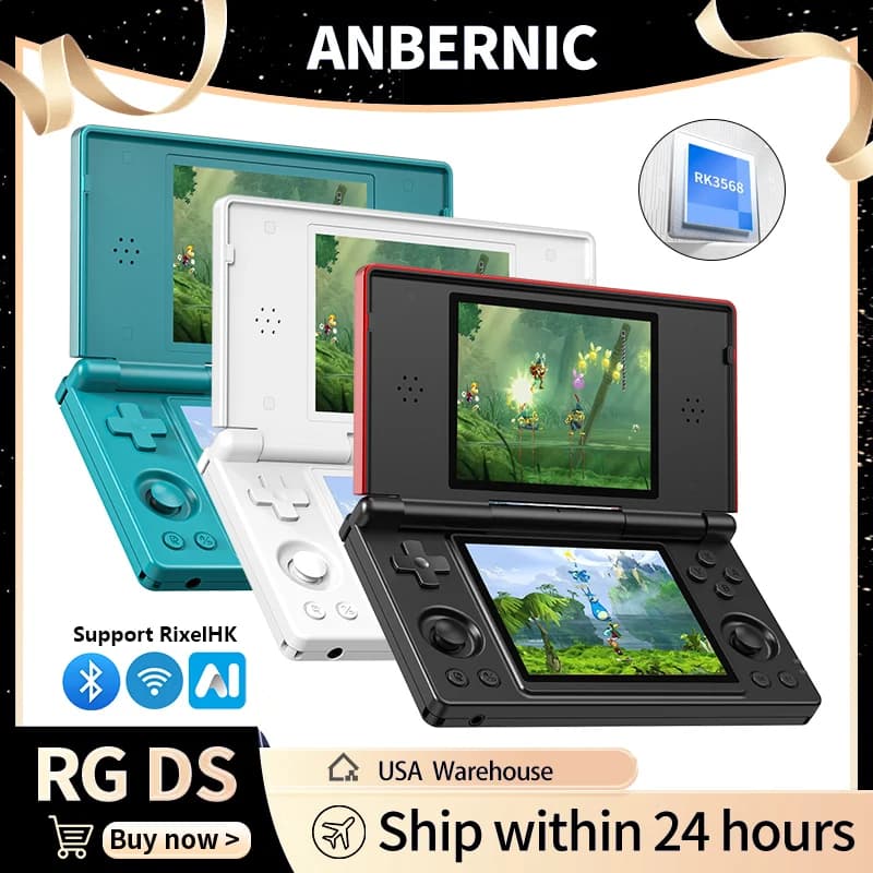 Anbernic RG DS Flip Console di gioco portatile 4 "IPS HD Doppio schermo Android 14 4000mAh Hall Switch Supporto AI Wifi Streaming RixelHK