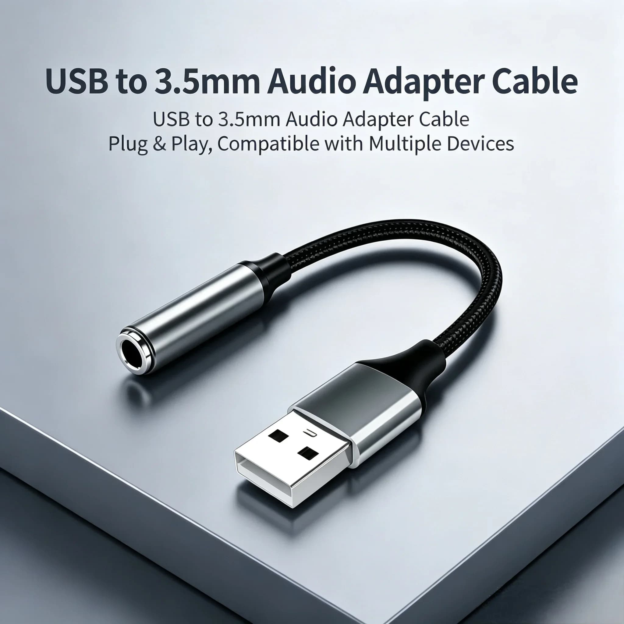 USB to 3.5mm Audio AUX Cable Adapter External Sound Card for Laptop Plug and Play, Compatible with Windows, Mac, Linux, PC,
