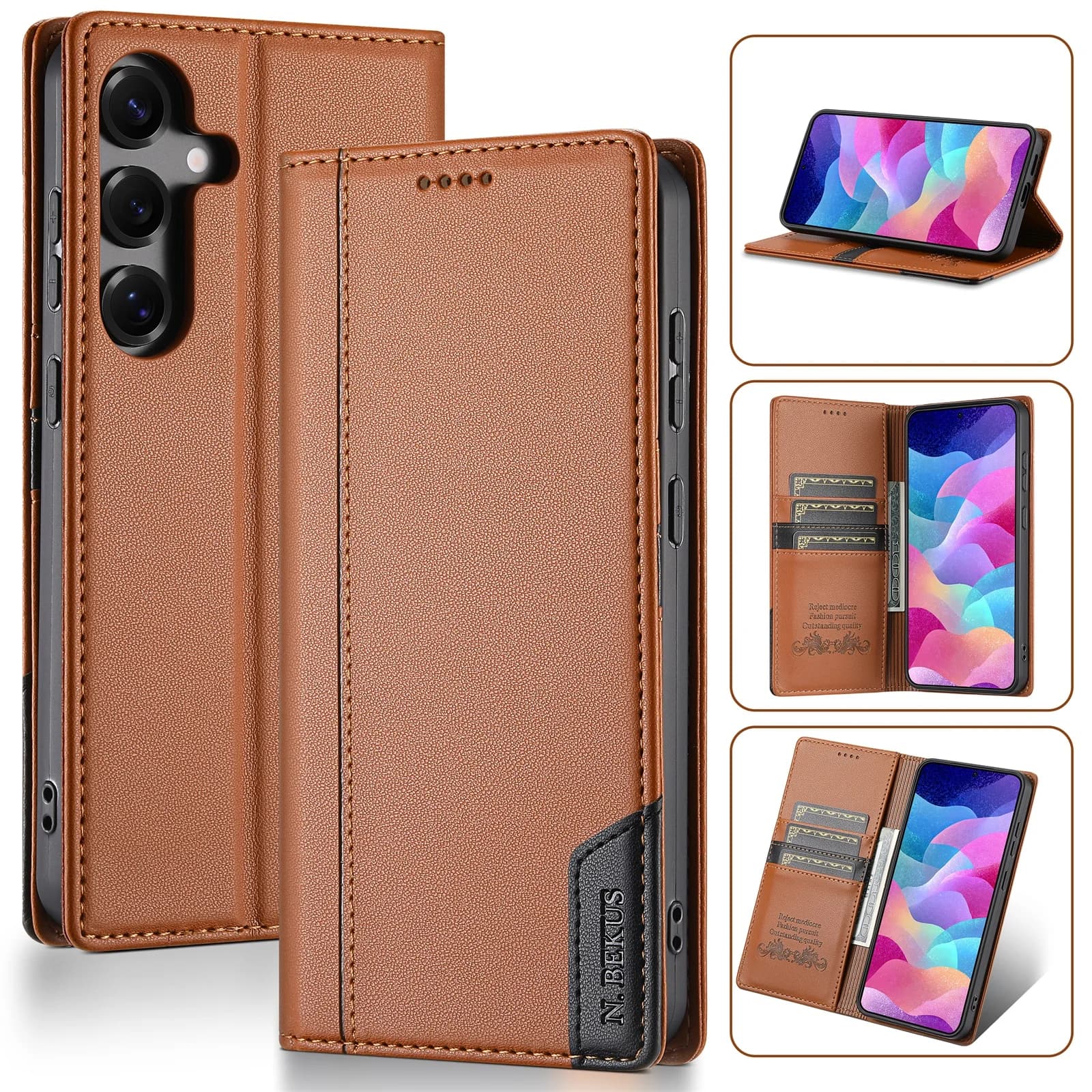 Forte porta carte magnetico Portafoglio Custodia in pelle per Samsung Galaxy A06 A16 A26 A36 A56 A17 S25 Ultra S24 Plus S23 S22 RFID Cover