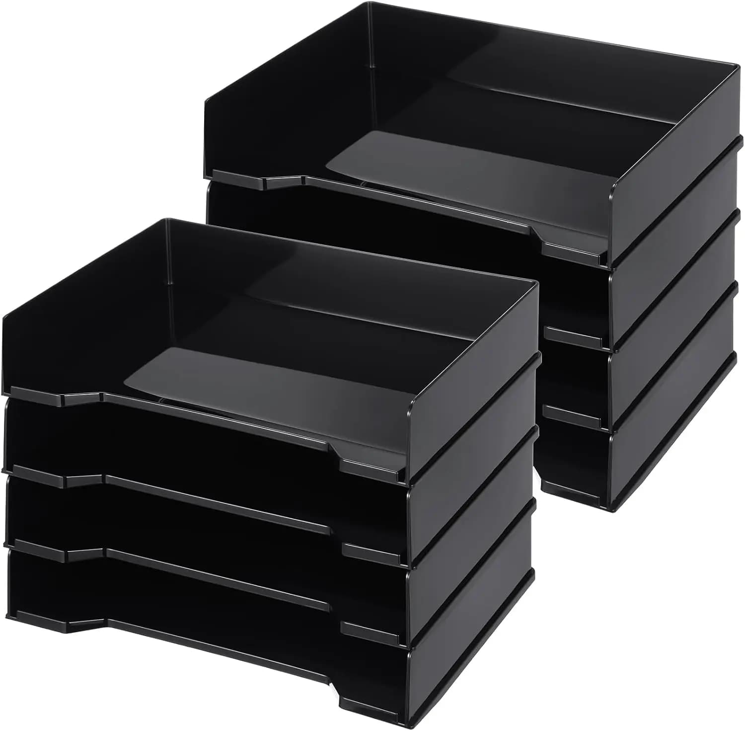 Set di 8 Portadocumenti Impilabili, Organizzatore da Scrivania in Plastica PET 13x9.5x2.6in per Documenti d'Ufficio, Nero