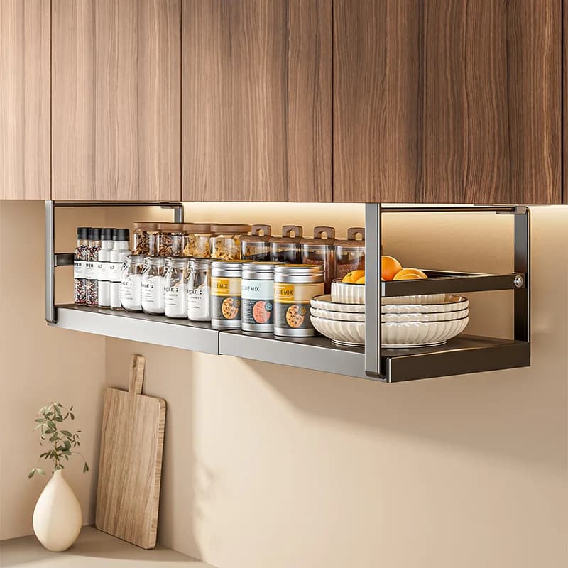 1pc-Mensola portaoggetti espandibile Scaffale per spezie Appendiabiti Organizzatori da bancone da cucina Scaffali sotto il mobile Cestino retrattile