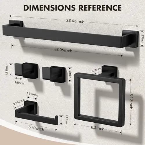 Set Organizzatore Bagno 10 Pezzi in Acciaio Inossidabile Nero Opaco con Porta Asciugamani a Parete, Anello, Ganci e Mensola