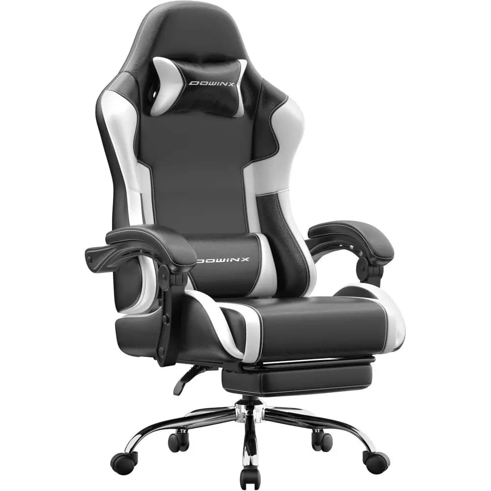 Sedia da Gaming Ergonomica con Supporto Lombare, Cuscino e Massaggio per Casa, Streaming e Sessioni di Gioco Prolungate, Bianca