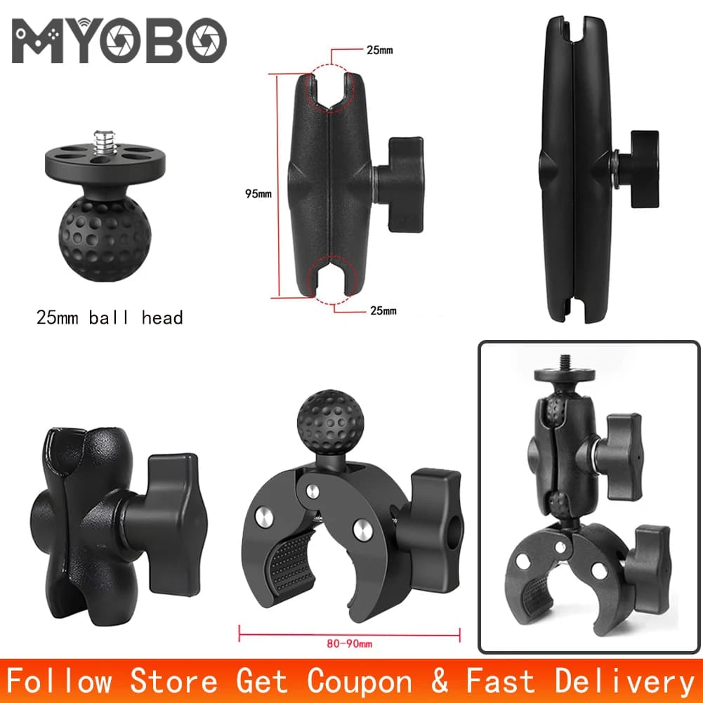 MYOBO Dual Clip Action Room Support for GoPro, Insta360 and DJI Crab Clamp - Extension Arm Clamp for Bicycle and Motorcycle Handlebar