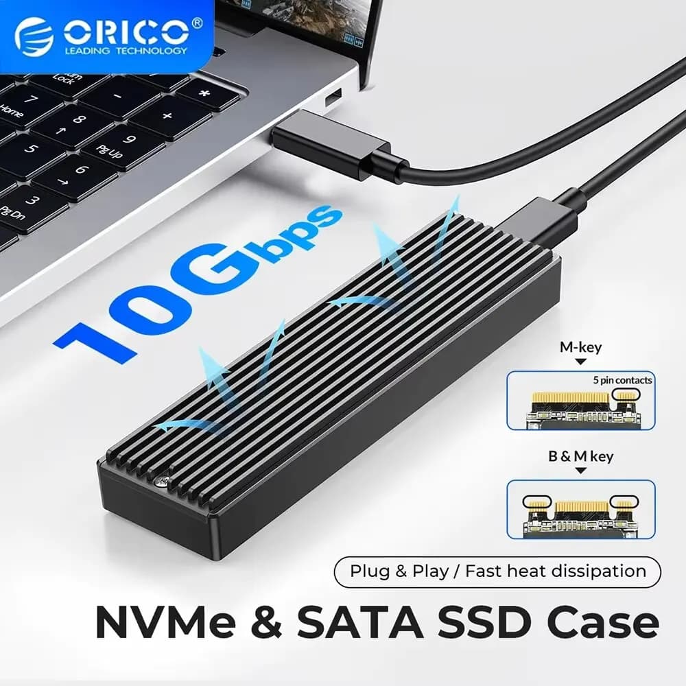 ORICO M.2 NVMe /SATA SSD Enclosure USB 3.2 M2 SSD Storage Box 10Gbps Solid State Drive External Case M2 HD Hard Disk With Bag
