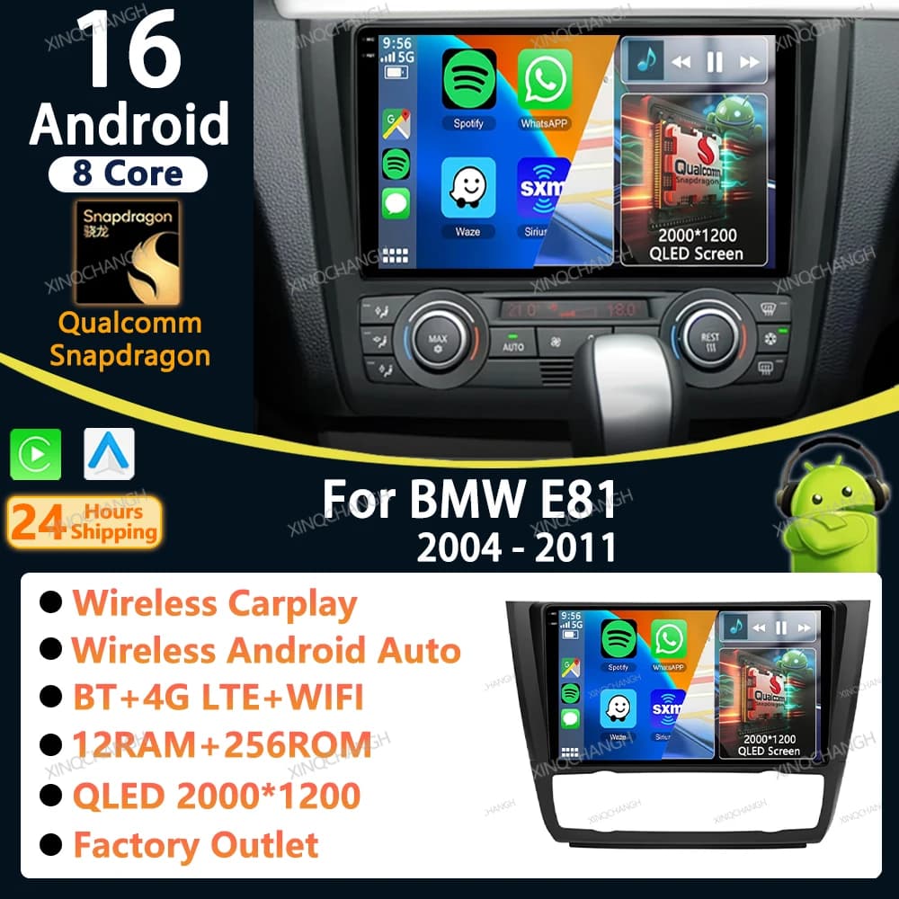 Android 16 Car Radio Carplay Auto For BMW 1-Series E88 E82 E81 E87 2004 - 2011 QLED 4G LTE 5G WIFI Head Unit 2DIN GPS BT BT GPS